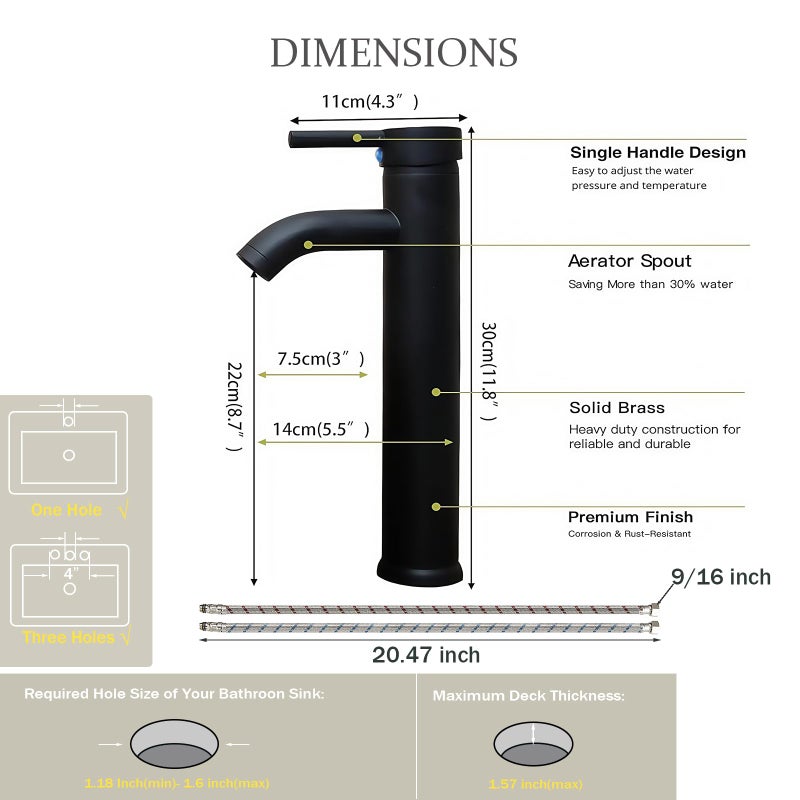 Green Spring Greenspring Matte Black Bathroom Faucets, Vessel Sink Faucet One Hole Single Handle Modern Lavatory Commercial Bath Vanity Bowl Faucets Tall Body Supply Line, Brass - Image 2